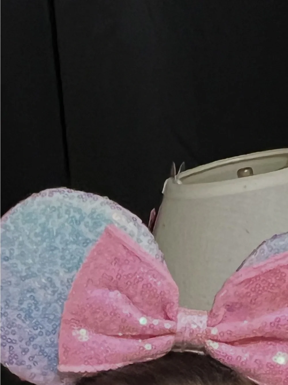 Sequin Pastel Mouse Ears Headband with Pink Bow